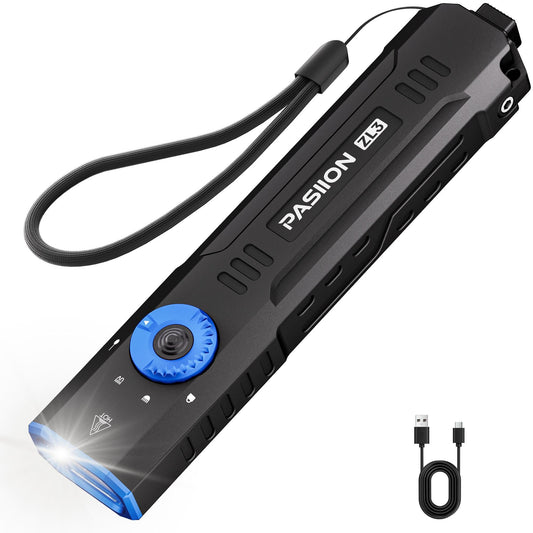 High-Lumen Rechargeable EDC Flashlight with UV Light - Portable Waterproof Pocket Torch for Outdoor Camping & Emergency