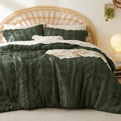 Tufted Boho Comforter Set - 3pc Shabby Chic Farmhouse Bedding